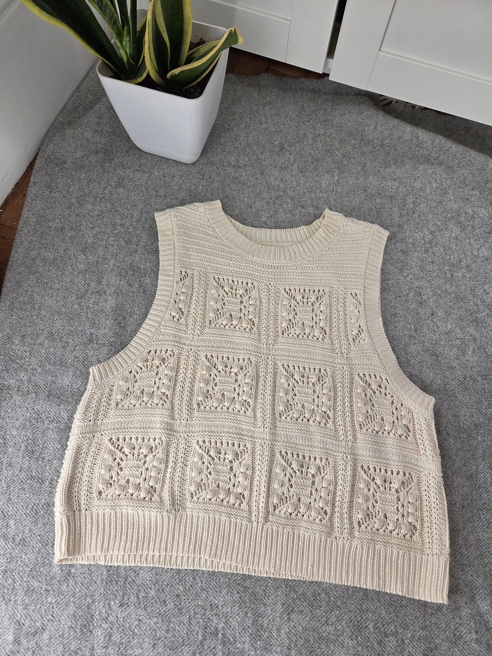 Lucky Brand Cream Crochet Knit Crewneck Sweater, Size L - Picture 2 of 5